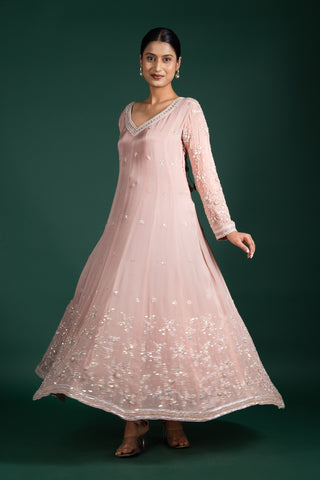 Graceful Rosé Blush Pink Embellished Anarkali