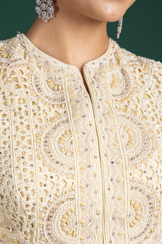 Lemon Sorbet Anarkali With Subtle Mirror Accents