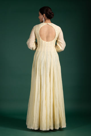 Lemon Sorbet Anarkali With Subtle Mirror Accents