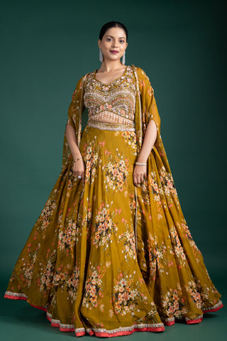 Olive Blossom Printed Lehenga