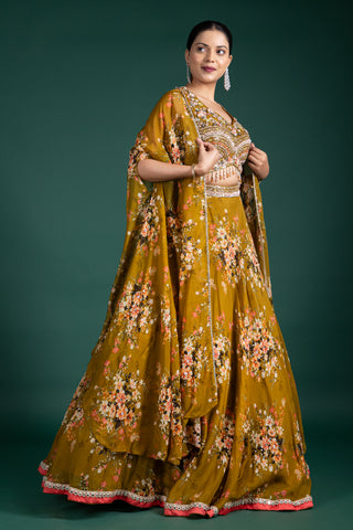 Olive Blossom Printed Lehenga