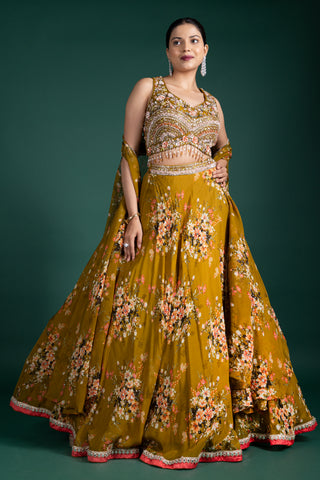 Olive Blossom Printed Lehenga