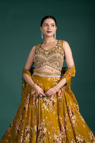 Olive Blossom Printed Lehenga