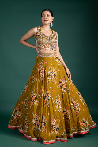 Olive Blossom Printed Lehenga