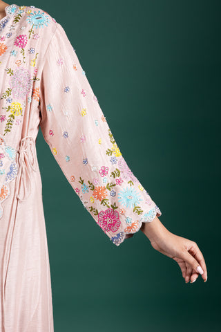 Blush Rosé Wrap Anarkali With Floral Embellishments