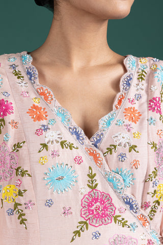 Blush Rosé Wrap Anarkali With Floral Embellishments