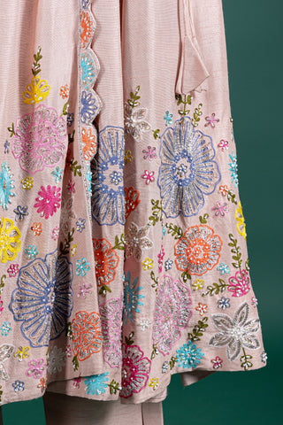 Blush Rosé Wrap Anarkali With Floral Embellishments
