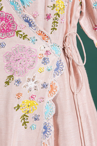 Blush Rosé Wrap Anarkali With Floral Embellishments