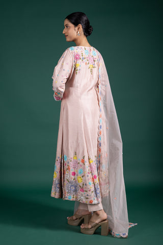 Blush Rosé Wrap Anarkali With Floral Embellishments