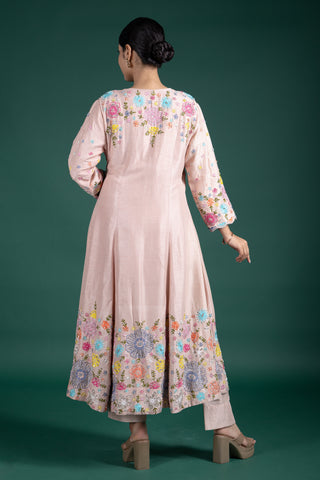 Blush Rosé Wrap Anarkali With Floral Embellishments