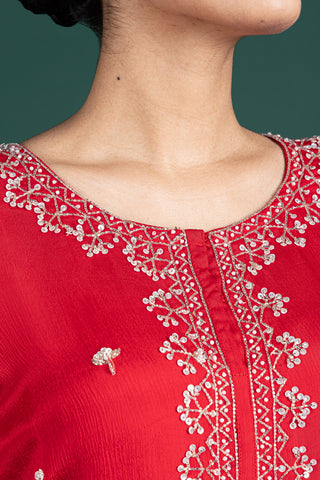 Scarlet Red Sharara  with  Embroidered Silver Detailing