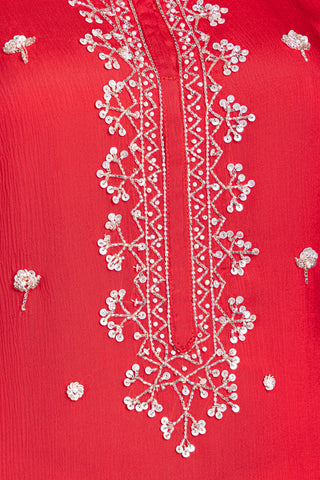 Scarlet Red Sharara  with  Embroidered Silver Detailing