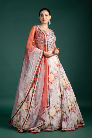 Elegant Blush Meadow Floral Lehenga