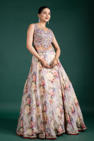 Elegant Blush Meadow Floral Lehenga
