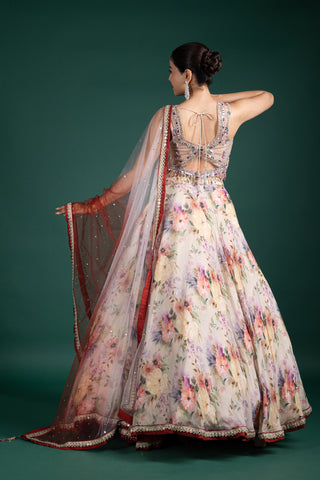 Elegant Blush Meadow Floral Lehenga