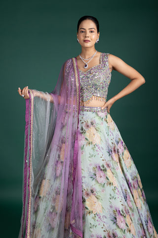 Chic Mint Bloom Floral Lehenga