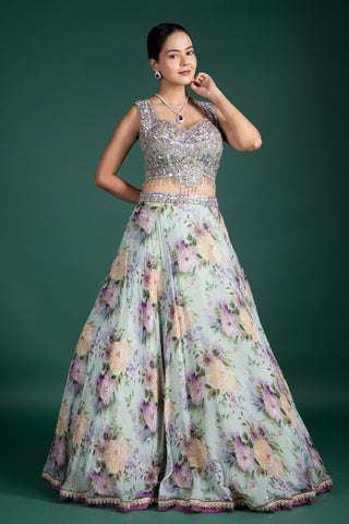 Chic Mint Bloom Floral Lehenga