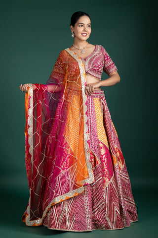 Vibrant Magenta and Burnt Orange Lehenga