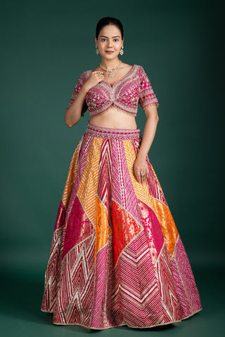 Vibrant Magenta and Burnt Orange Lehenga