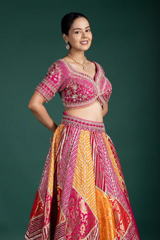 Vibrant Magenta and Burnt Orange Lehenga
