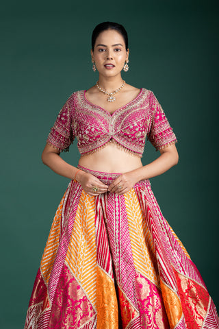 Vibrant Magenta and Burnt Orange Lehenga