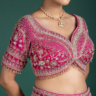 Vibrant Magenta and Burnt Orange Lehenga