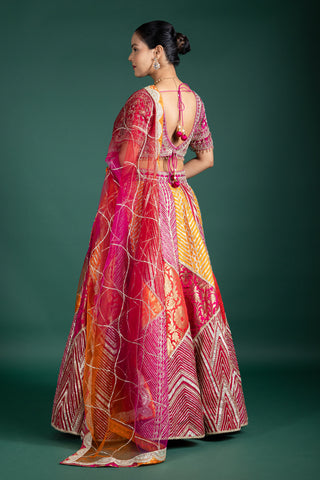 Vibrant Magenta and Burnt Orange Lehenga