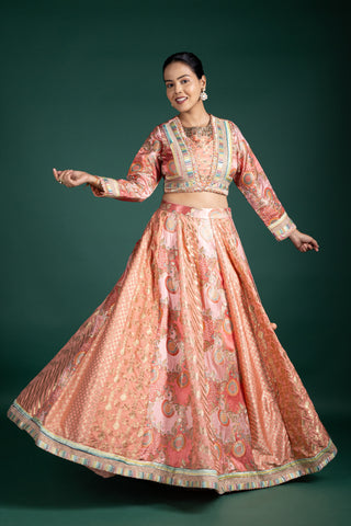 Sunset Peach and Sage Mist Lehenga