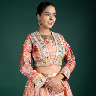 Sunset Peach and Sage Mist Lehenga