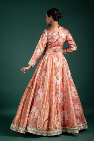 Sunset Peach and Sage Mist Lehenga