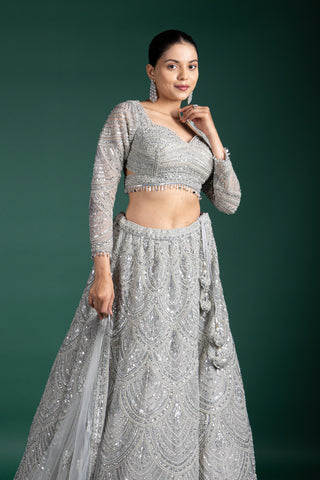 Moonlit Silver Grey Lehenga
