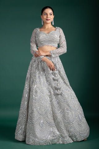 Moonlit Silver Grey Lehenga