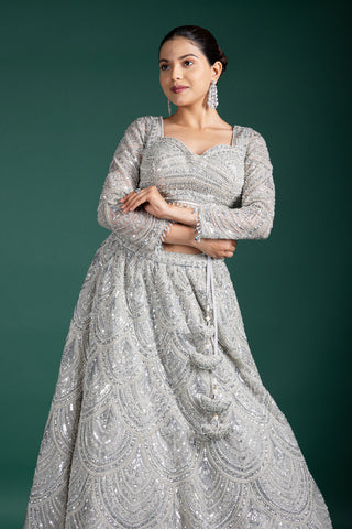 Moonlit Silver Grey Lehenga
