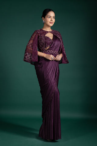Merlot Majesty Pre-Draped Saree