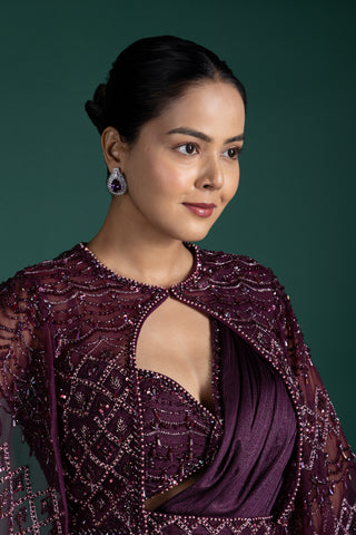 Merlot Majesty Pre-Draped Saree