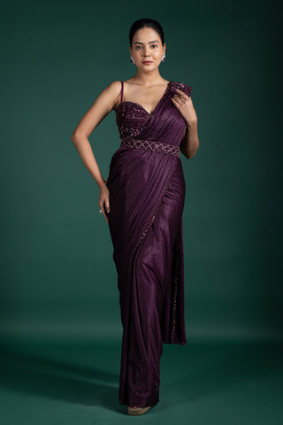 Merlot Majesty Pre-Draped Saree