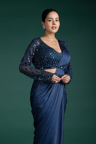 Midnight Blue Pre-Draped Saree