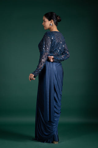 Midnight Blue Pre-Draped Saree