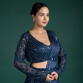 Midnight Blue Pre-Draped Saree