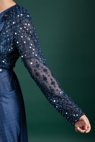 Midnight Blue Pre-Draped Saree