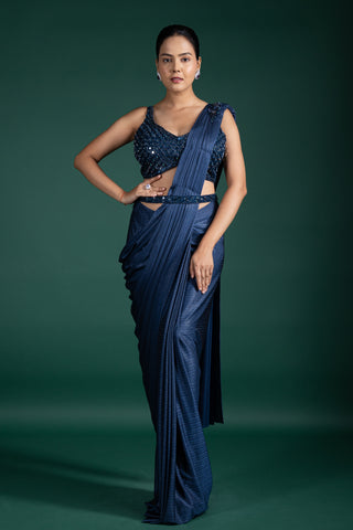 Midnight Blue Pre-Draped Saree