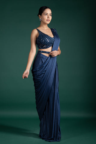 Midnight Blue Pre-Draped Saree