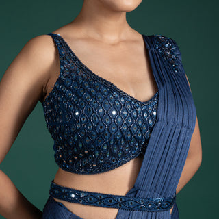 Midnight Blue Pre-Draped Saree