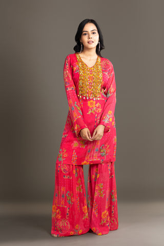 Floral Printed Pink Sharara Set