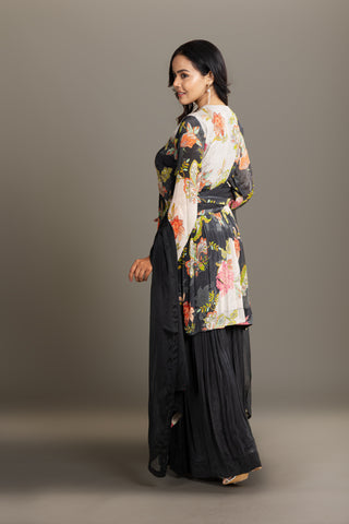 Black Floral Printed Sharara Set