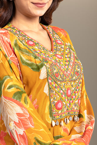 Mustard Floral Sharara Set