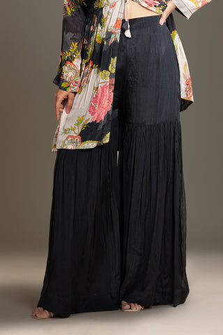 Black Floral Printed Sharara Set