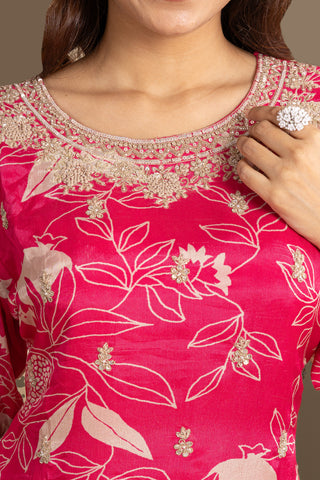 Hot Pink Embroidered Sharara Set