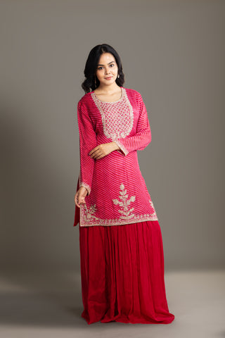 Crimson Red Bandhani Sharara Set