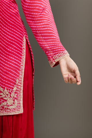 Crimson Red Bandhani Sharara Set